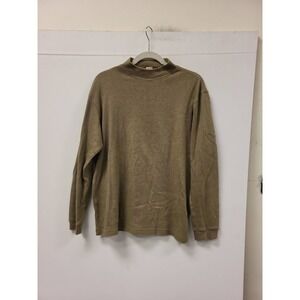 Saks Fifth Avenue Shirt Mens M Olive Green Mock Neck Long Sleeve Cotton Top